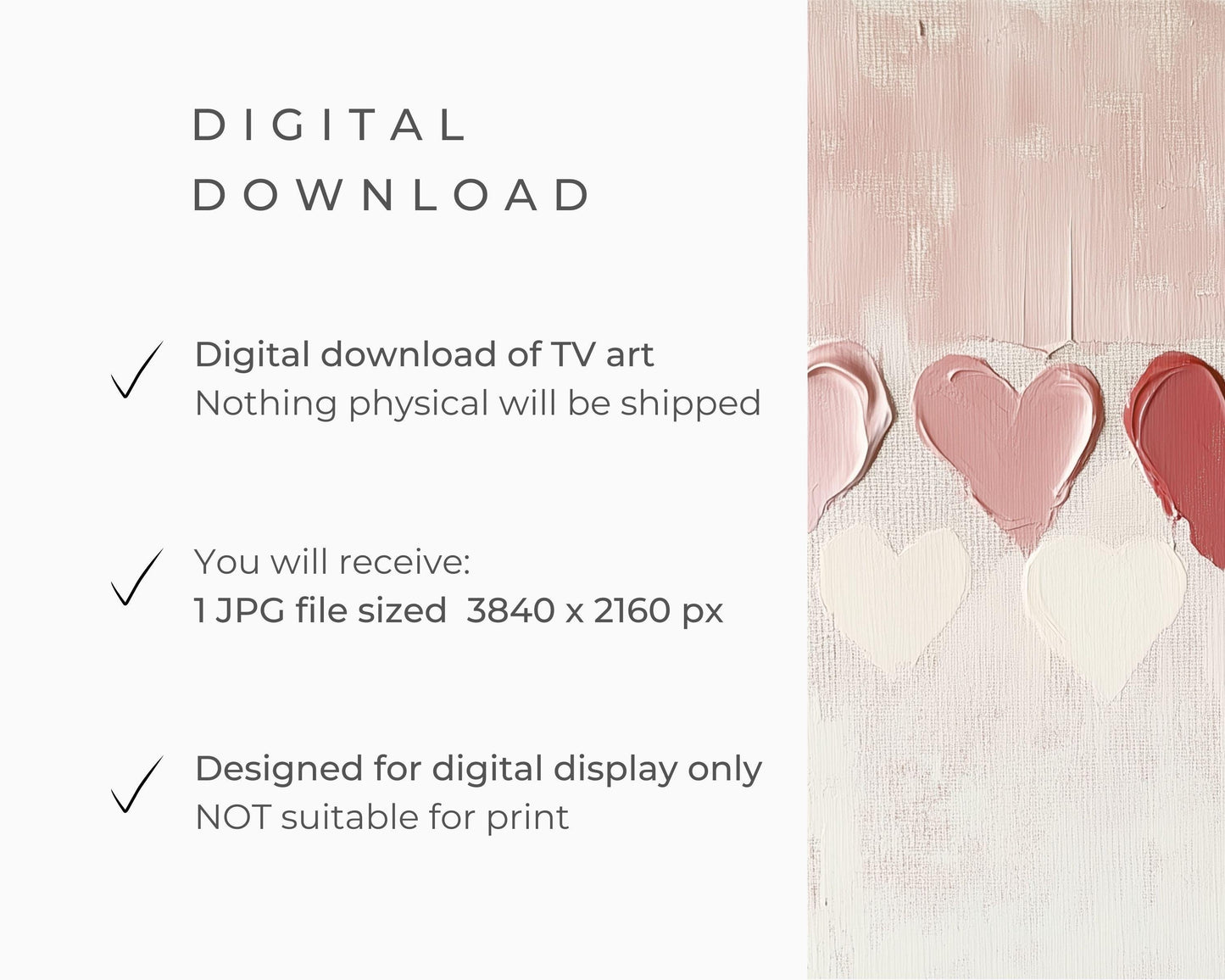 FRAME TV art Pink and Red Hearts, Valentine's Day Samsung Frame tv art, Cute pastel textured painting birthday romantic vday love | TV642