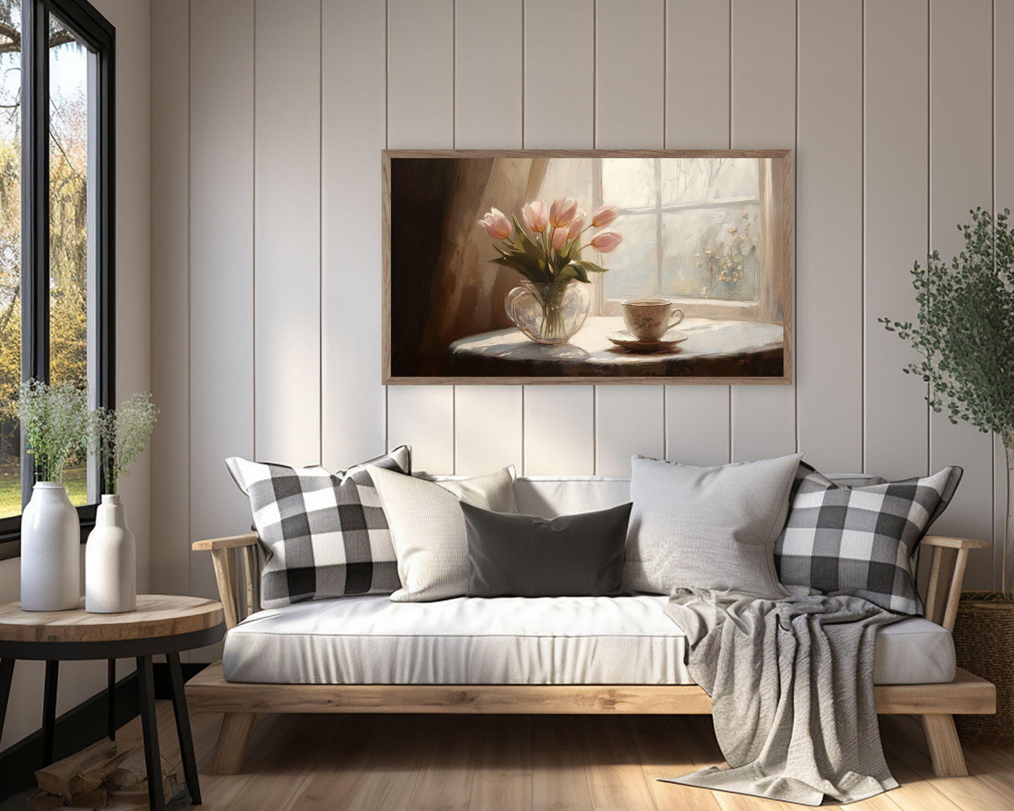 Spring Pink Tulips and Tea Frame TV Art