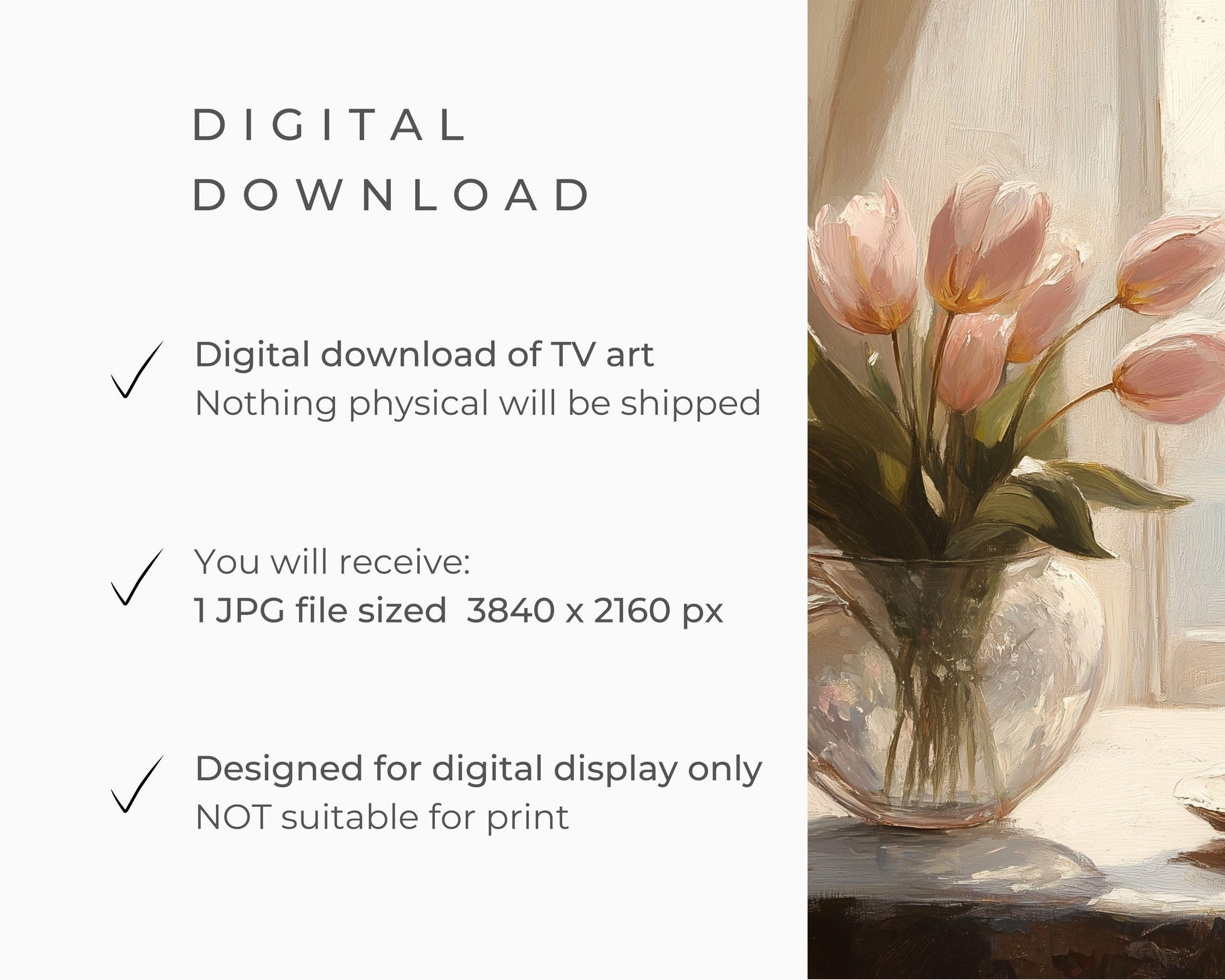 Spring FRAME TV art Pink Tulips and Tea, Moody pink floral Samsung Frame tv art, Mothers Day flowers vintage style Frame TV picture | TV282