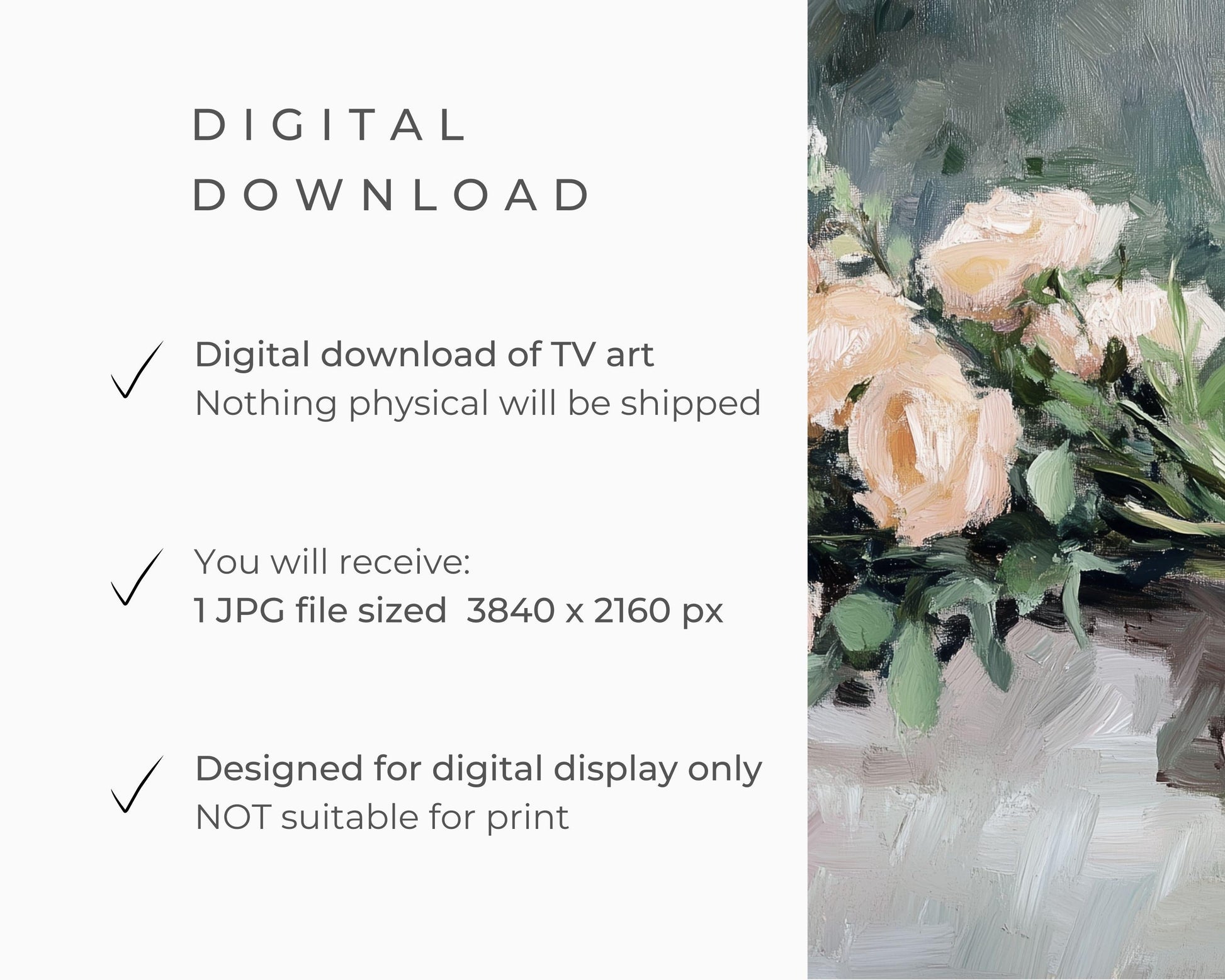 FRAME TV art Pink Flowers with Bow, Spring Samsung Frame tv art, Farmhouse Floral art Vintage style painting peach coral pink | TV648