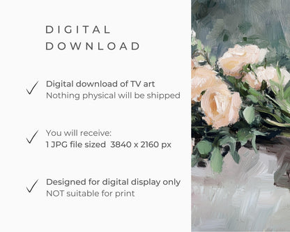 FRAME TV art Pink Flowers with Bow, Spring Samsung Frame tv art, Farmhouse Floral art Vintage style painting peach coral pink | TV648