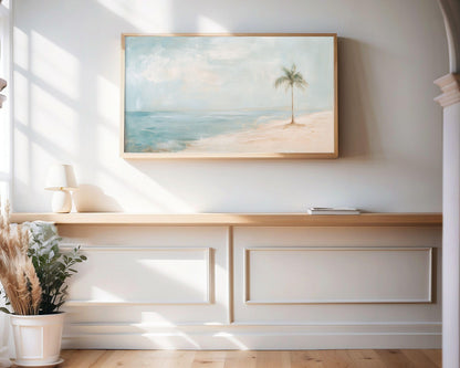 Minimalist Palm Tree on Beach Frame TV Art