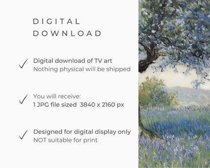 FRAME TV art Spring Bluebells, Samsung Frame tv artwork blue flowers under tree, Floral Frametv picture vintage style painting | TV662