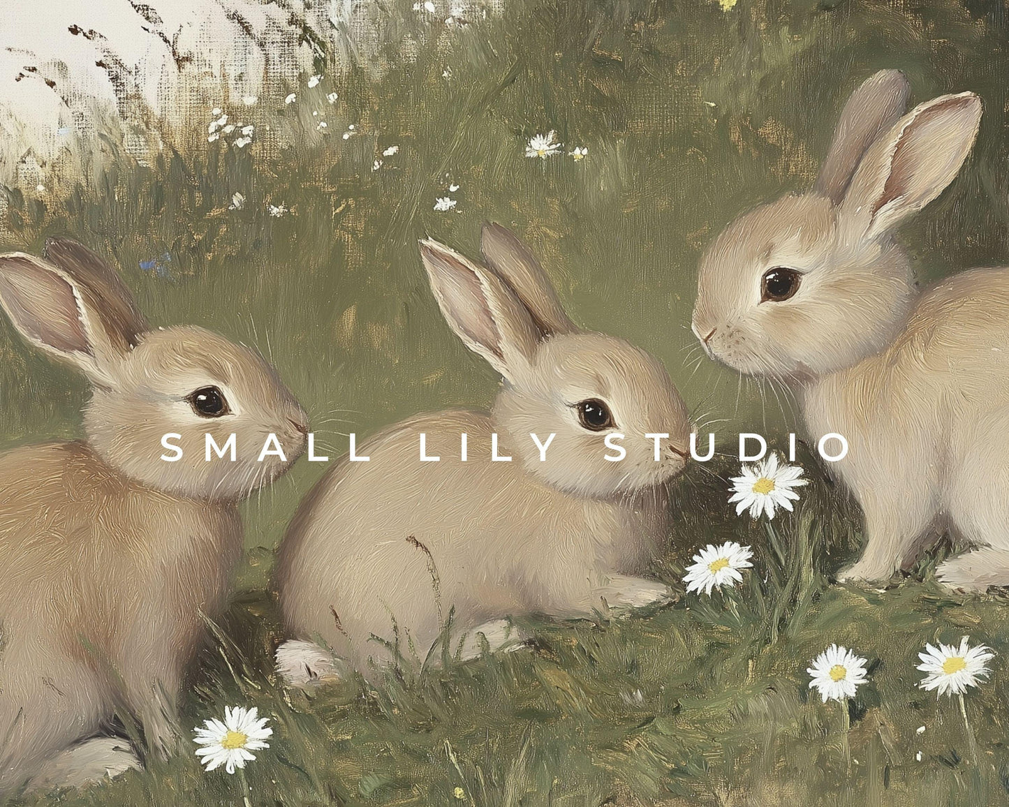 FRAME TV art Bunnies and Daisies, Samsung Frame tv art Vintage Easter, Spring landscape with cute brown rabbits country farmhouse | TV670