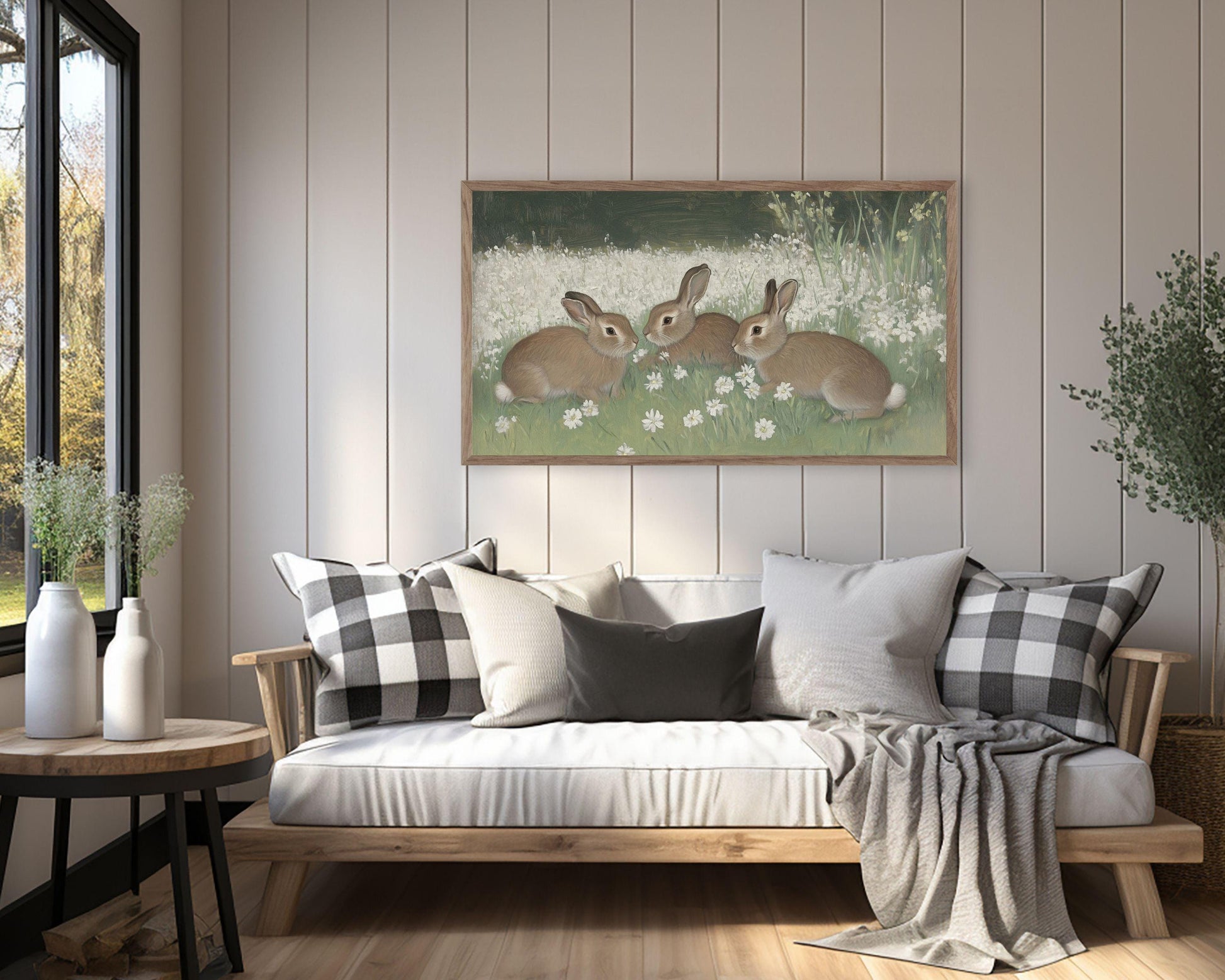 Bunnies and Daisies Frame TV Art