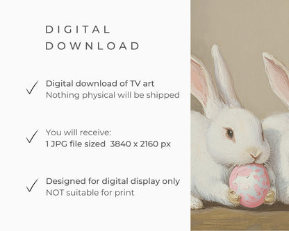 FRAME TV art Bunnies Holding Pink Easter Eggs, Cute Spring TV art white rabbits painting, Samsung Frame tv art screensaver for kids | TV678