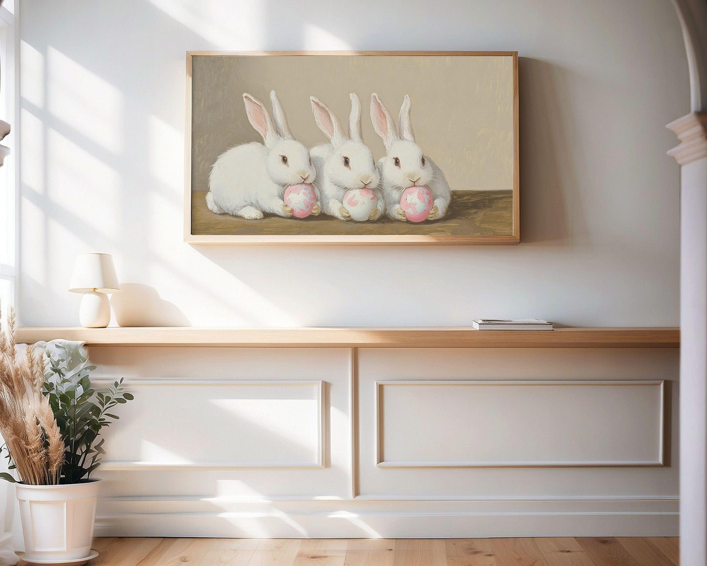 Bunnies with Pink Easter Eggs Frame TV Art
