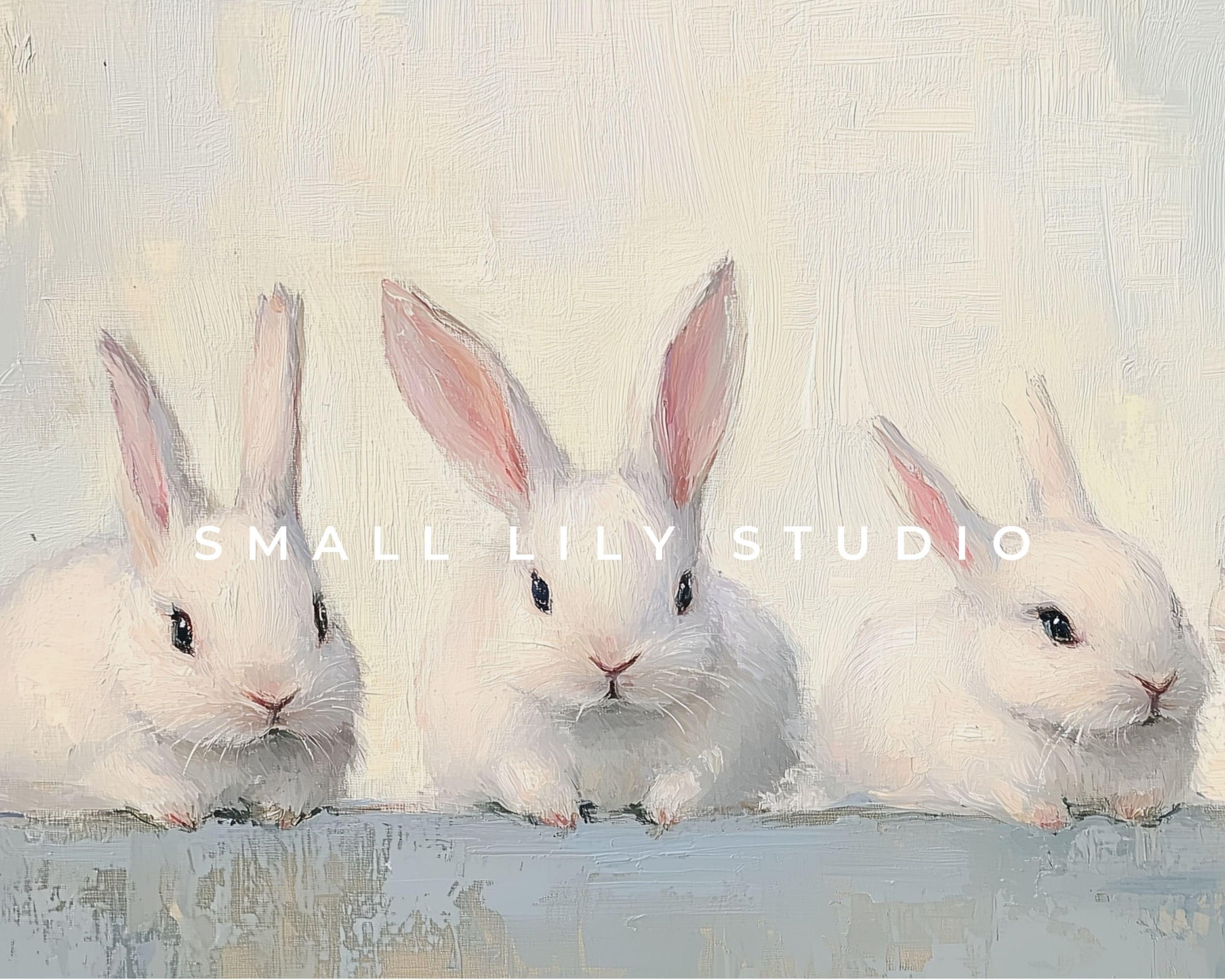 FRAME TV art Four Cute White Bunnies, Cute Spring TV art vintage style rabbits painting, Samsung Frame tv art screensaver for kids | TV681