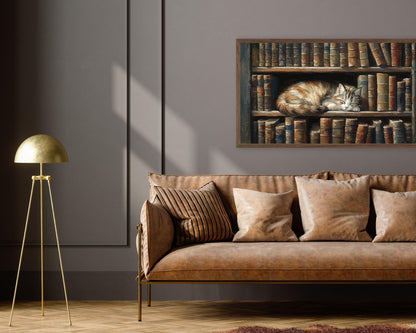 Cat Sleeping in Dark Library Frame TV Art
