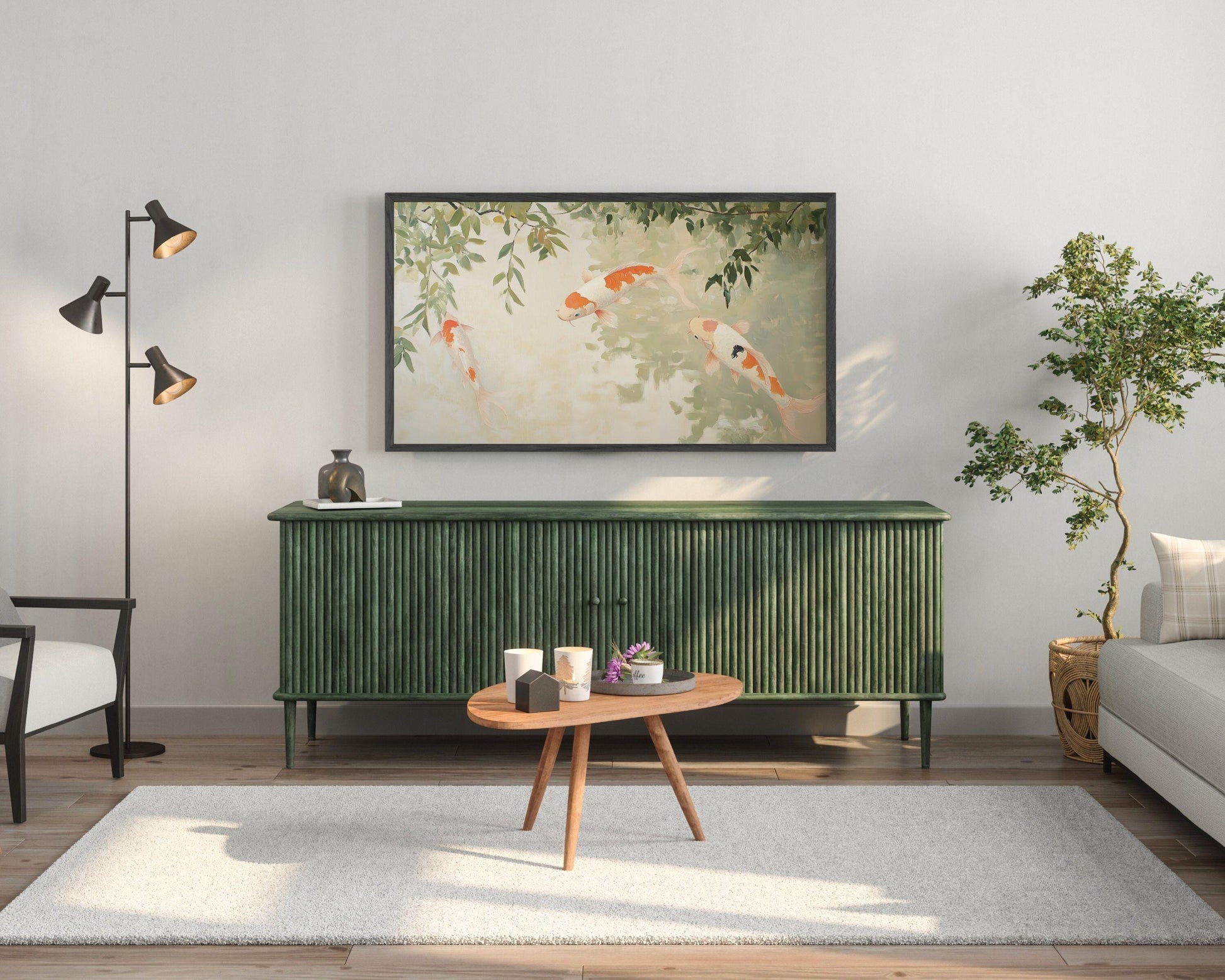 Koi Fish Swimming in Pond Frame TV Art