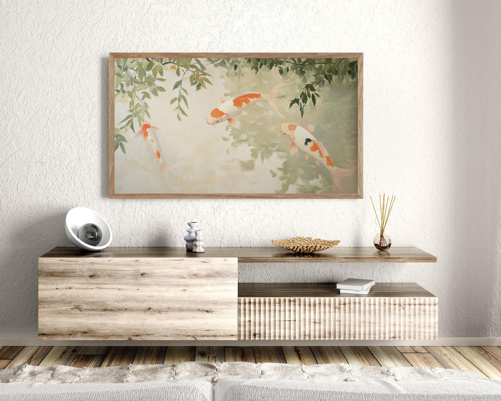 Koi Fish Swimming in Pond Frame TV Art