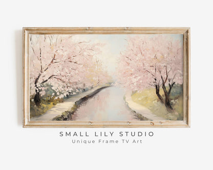 FRAME TV art Spring Cherry Blossoms, Pink floral Samsung Frame tv art, Pretty Springtime blossom trees in Japan cute TV screensaver | TV689