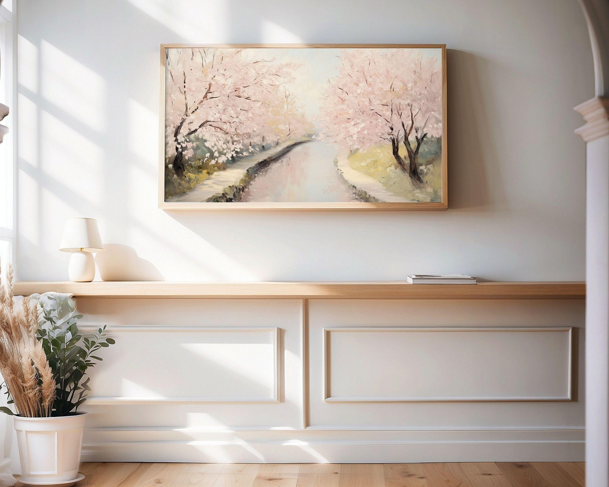 FRAME TV art Spring Cherry Blossoms, Pink floral Samsung Frame tv art, Pretty Springtime blossom trees in Japan cute TV screensaver | TV689