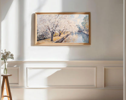 FRAME TV art Spring Cherry Blossom Trees, Pink floral Samsung Frame tv art, Springtime blossoms in Japan vintage style painting | TV690