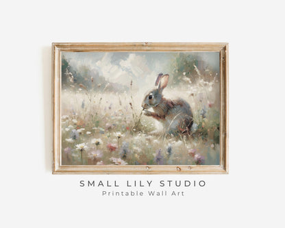 Rabbit in Wildflower Field Printable Wall Art
