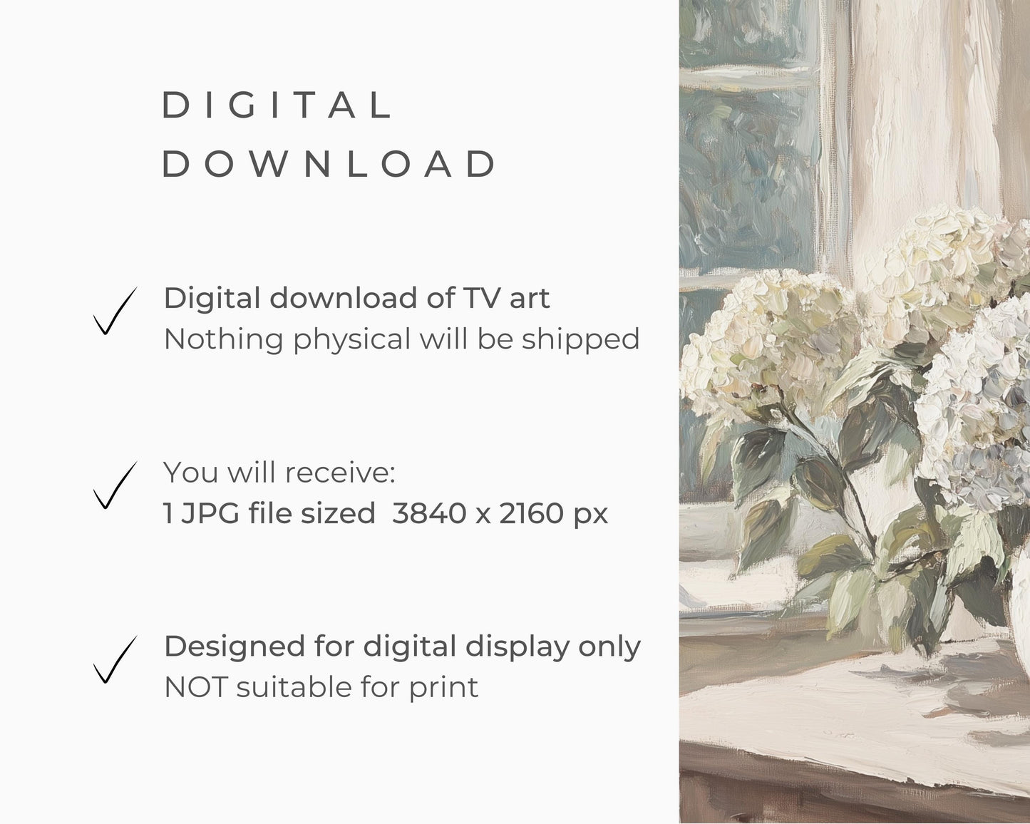 FRAME TV art Hydrangeas in Country Cottage, Samsung Frame tv art neutral Spring farmhouse, Tv art floral screensaver rustic decor | TV698