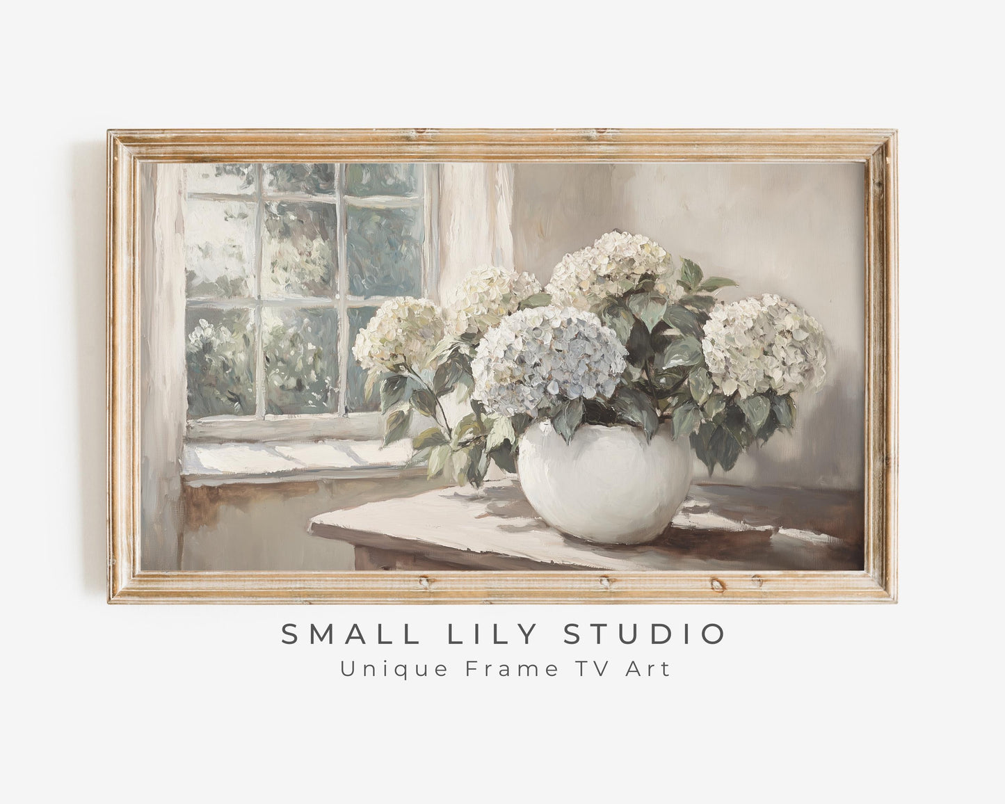 FRAME TV art Hydrangeas in Country Cottage, Samsung Frame tv art neutral Spring farmhouse, Tv art floral screensaver rustic decor | TV698