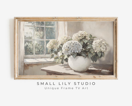 FRAME TV art Hydrangeas in Country Cottage, Samsung Frame tv art neutral Spring farmhouse, Tv art floral screensaver rustic decor | TV698