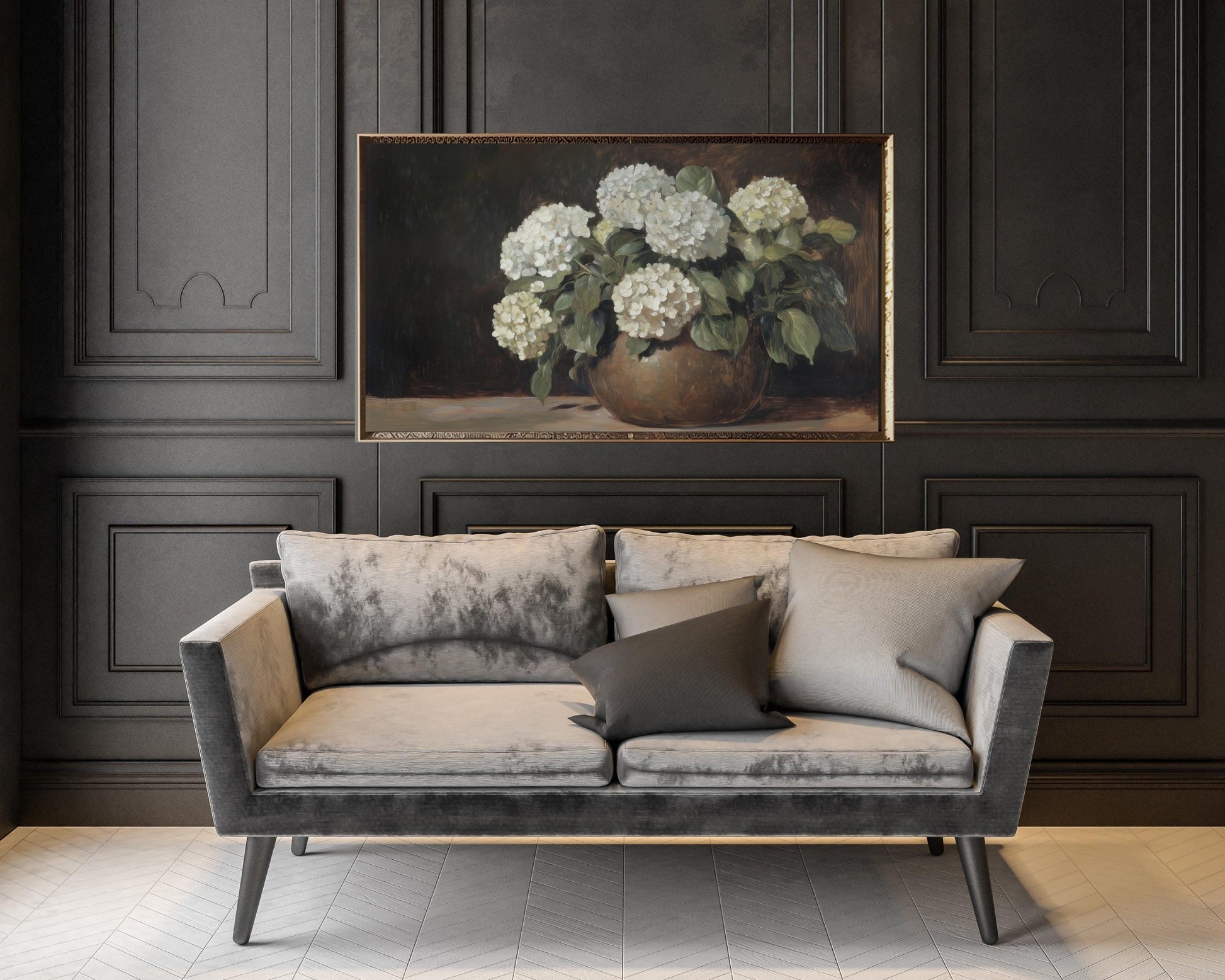 Moody Hydrangeas Painting Frame TV Art