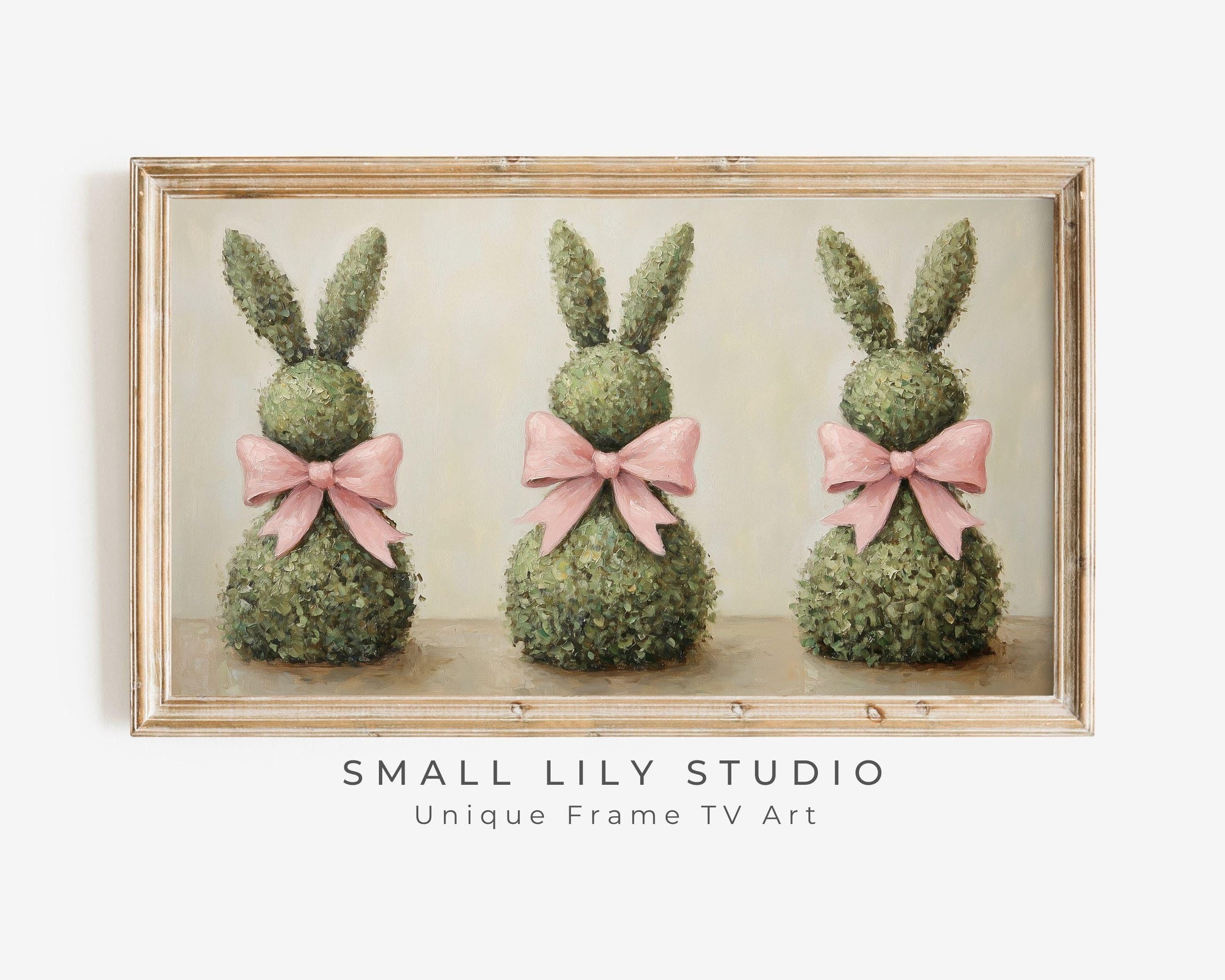 Easter Topiary Bunnies with Pink Bows Frame TV Art