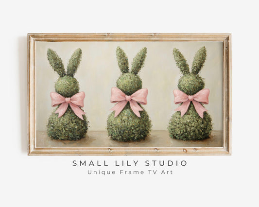 Easter Topiary Bunnies with Pink Bows Frame TV Art