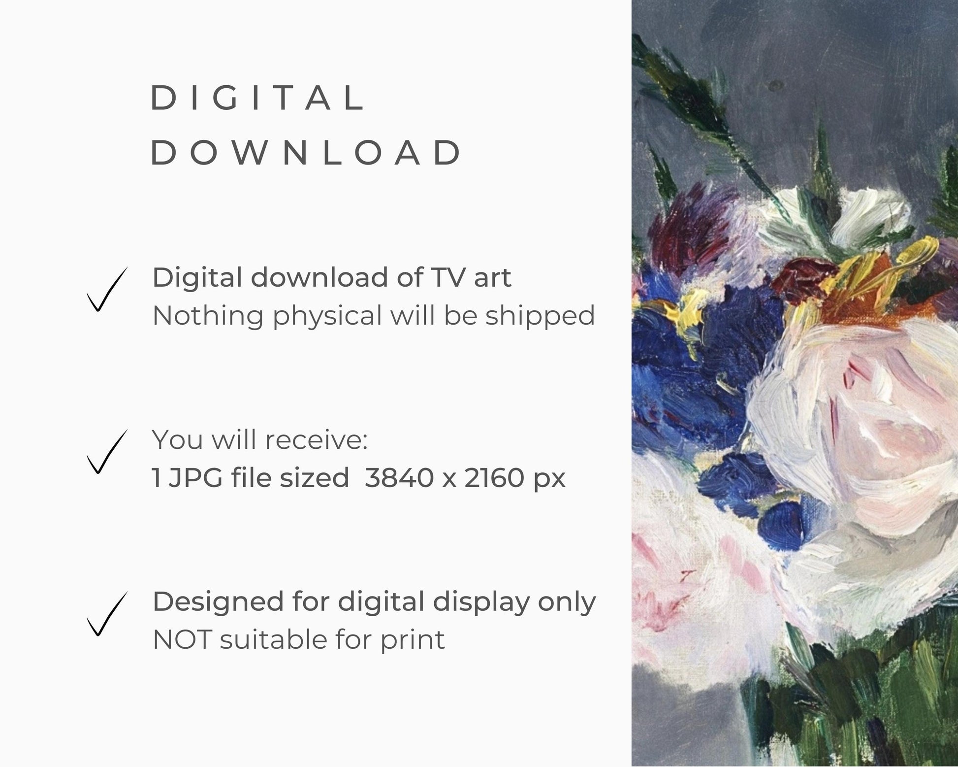 FRAME TV art Colorful Spring Flowers, Samsung Frame tv art floral vintage painting, Tv picture pink blue green cheerful colours | TV701