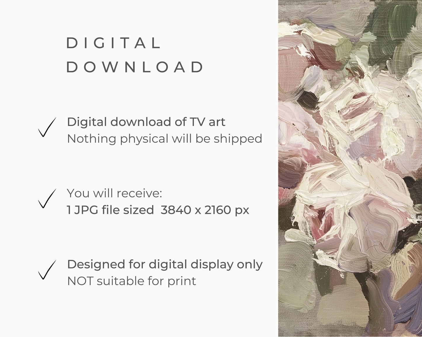 FRAME TV art Soft Pink Spring Roses, Samsung Frame tv art floral vintage art, Textured painting sage green brown farmhouse cottage | TV702