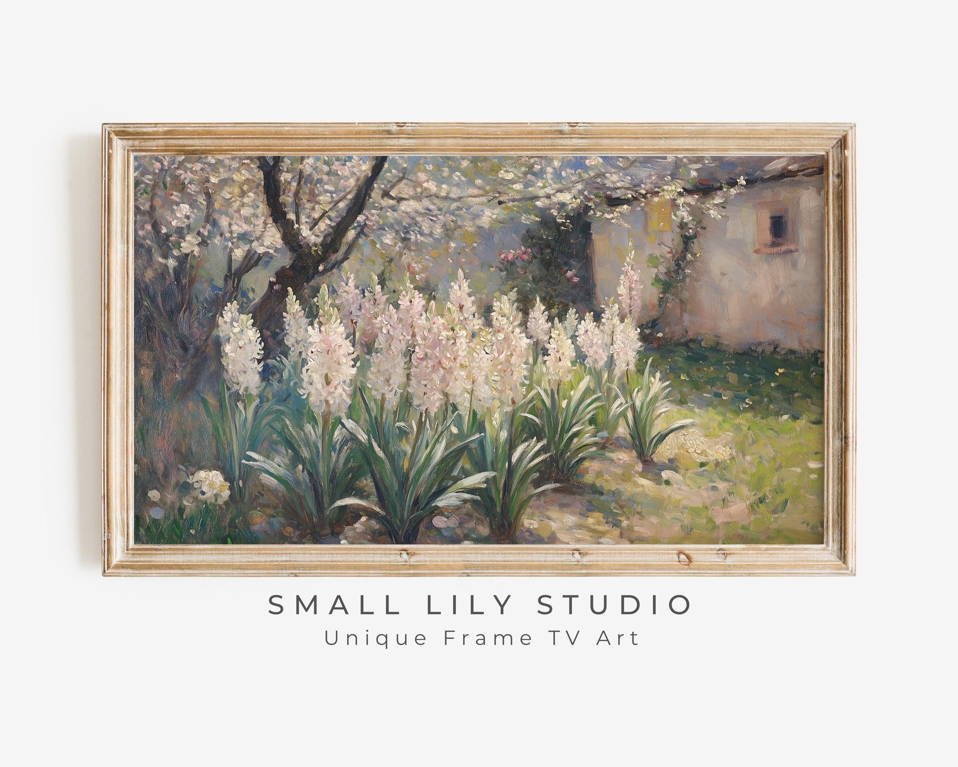 FRAME TV art Pink Hyacinths in Spring Garden, Samsung Frame TV art Spring Flowers, Vintage style floral painting country farmhouse | TV704