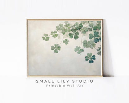 PRINTABLE St Patricks Day Print, Vintage Style Shamrocks Painting St Paddys Day Wall Art, Muted Green Clovers St Patrick's Day Print | P122