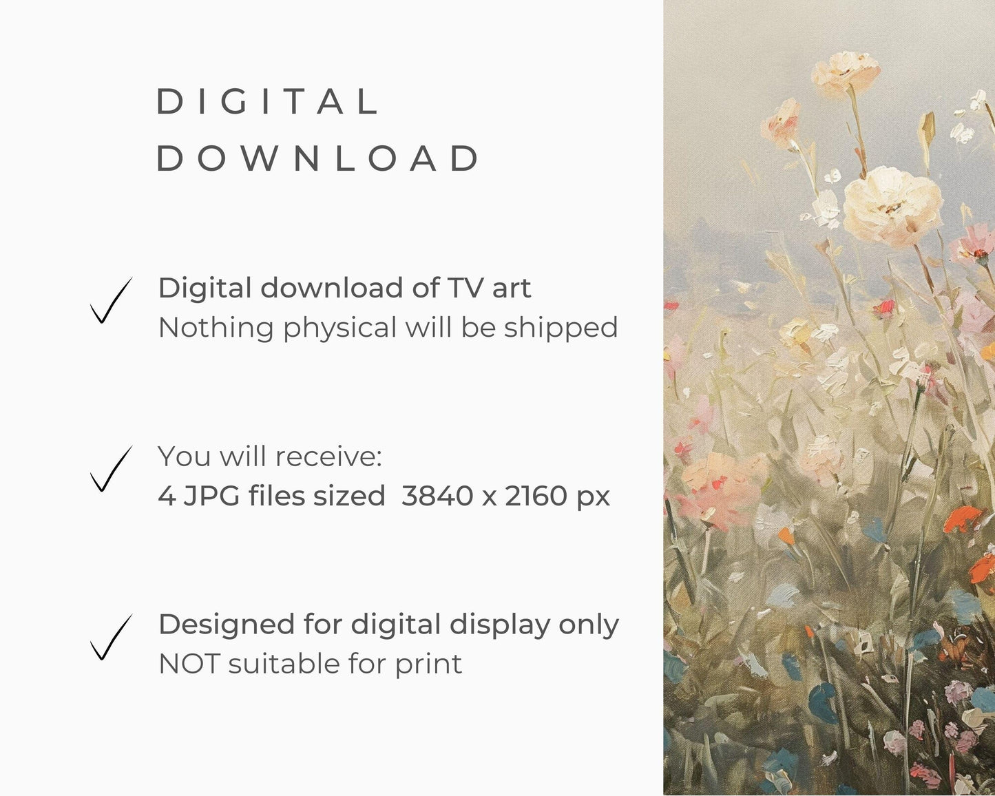 FRAME TV art Spring Wildflowers BUNDLE, Samsung Frame tv art Spring Landscape set, Pink floral tv screensaver vintage style painting | TV709