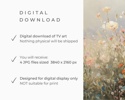 FRAME TV art Spring Wildflowers BUNDLE, Samsung Frame tv art Spring Landscape set, Pink floral tv screensaver vintage style painting | TV709