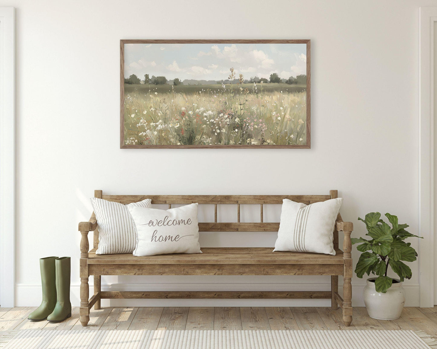 FRAME TV art Rustic Floral Landscape, Neutral Samsung Frame tv art vintage style painting Spring flowers, Wildflowers tv screensaver | TV661