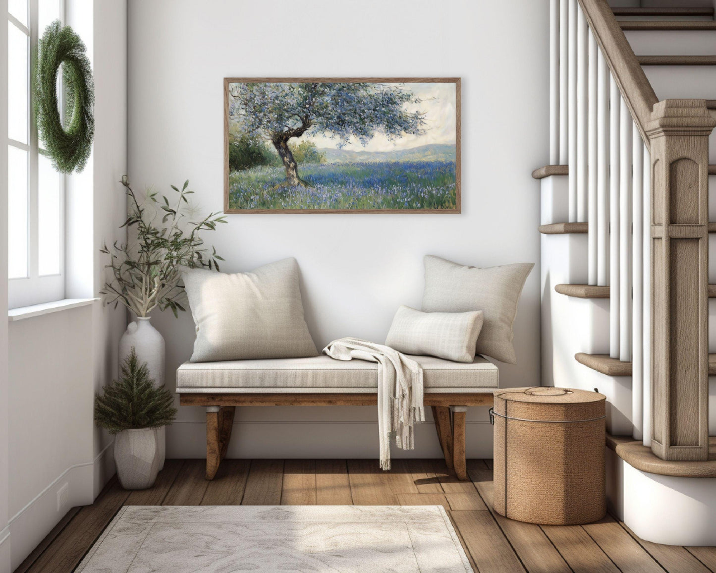 FRAME TV art Spring Bluebells, Samsung Frame tv artwork blue flowers under tree, Floral Frametv picture vintage style painting | TV662