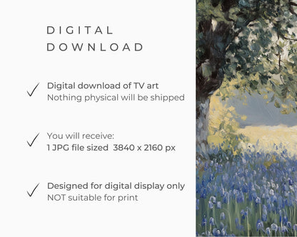 FRAME TV art Bluebells under Tree, Spring Samsung Frame tv artwork blue flower field, Floral Frametv picture vintage style painting | TV663