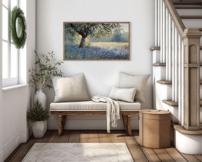 FRAME TV art Bluebells under Tree, Spring Samsung Frame tv artwork blue flower field, Floral Frametv picture vintage style painting | TV663