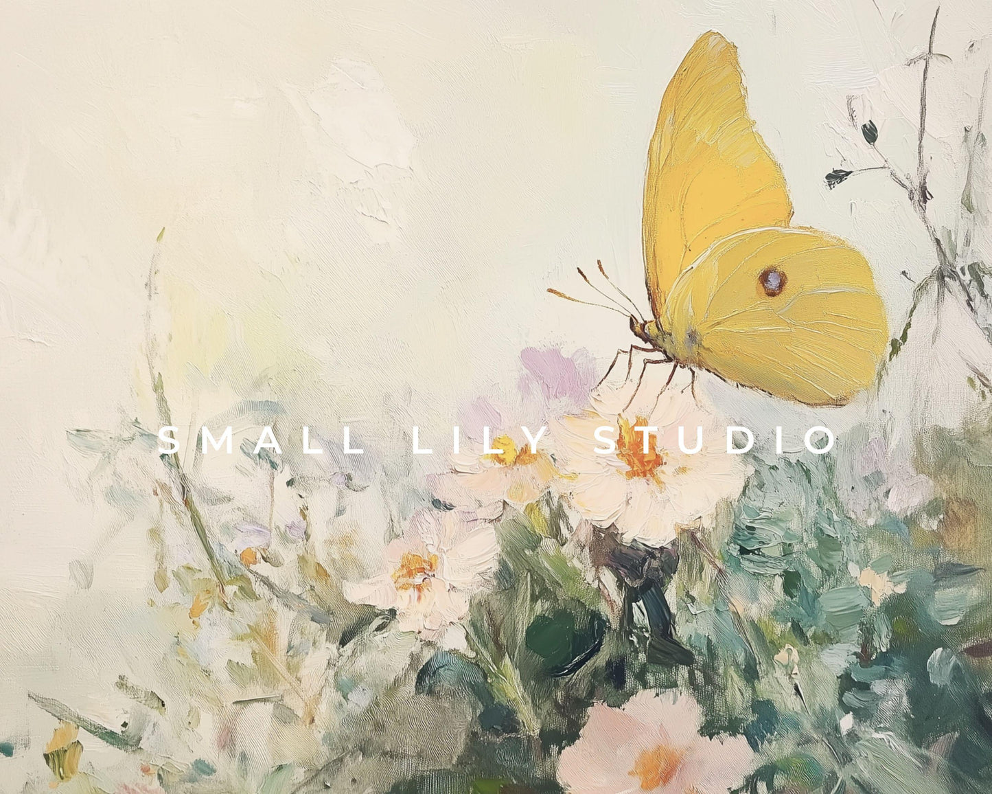 FRAME TV art Butterfly and Spring Garden, Abstract Floral Samsung Frame tv art yellow pink, Textured flower painting tv screensaver | TV665