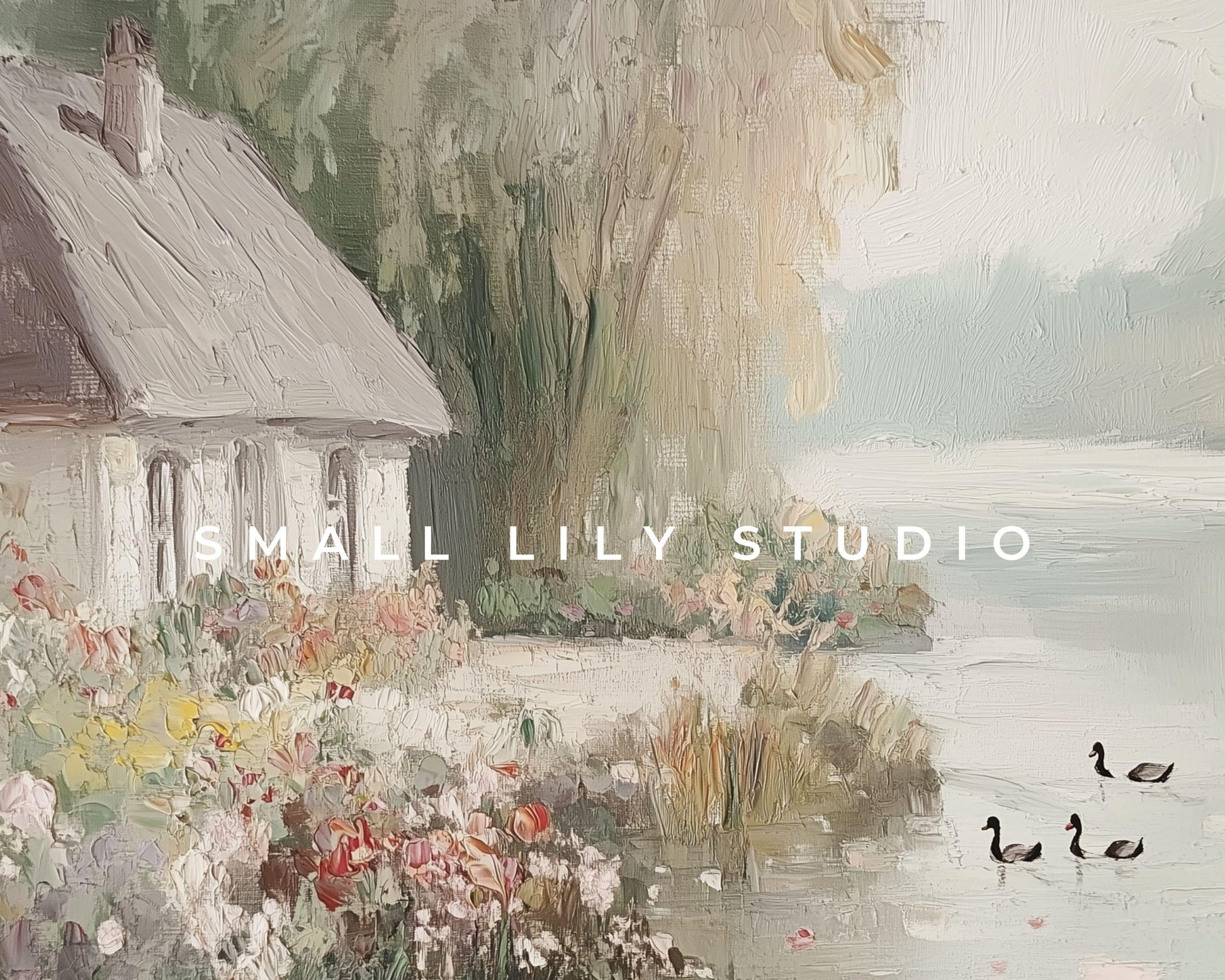 Cottage by Lake in Fog Frame TV Art