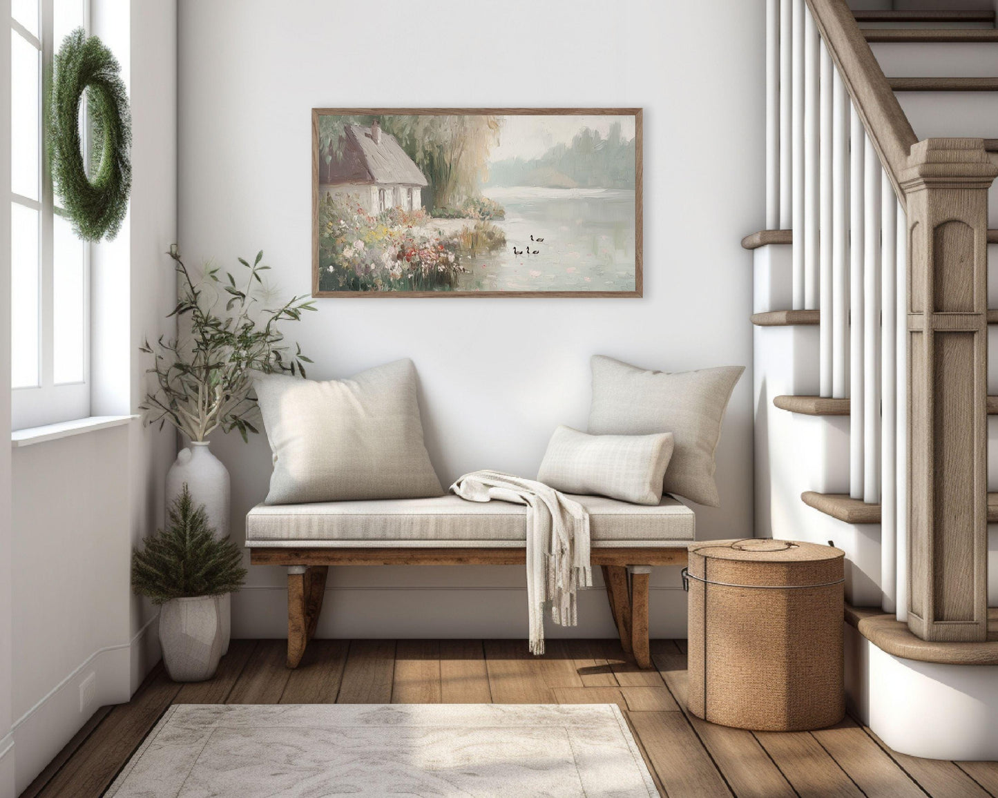 Cottage by Lake in Fog Frame TV Art