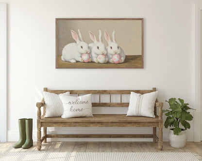 FRAME TV art Bunnies Holding Pink Easter Eggs, Cute Spring TV art white rabbits painting, Samsung Frame tv art screensaver for kids | TV678