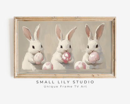 Bunnies with Pink Easter Eggs Frame TV Art