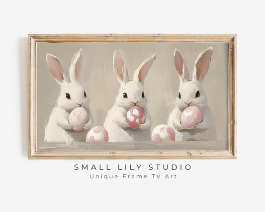 Bunnies with Pink Easter Eggs Frame TV Art