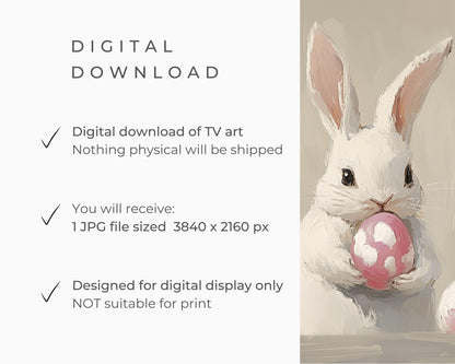 FRAME TV art Bunnies Holding Pink Easter Eggs, Cute Spring TV art white rabbits painting, Samsung Frame tv art screensaver for kids | TV679