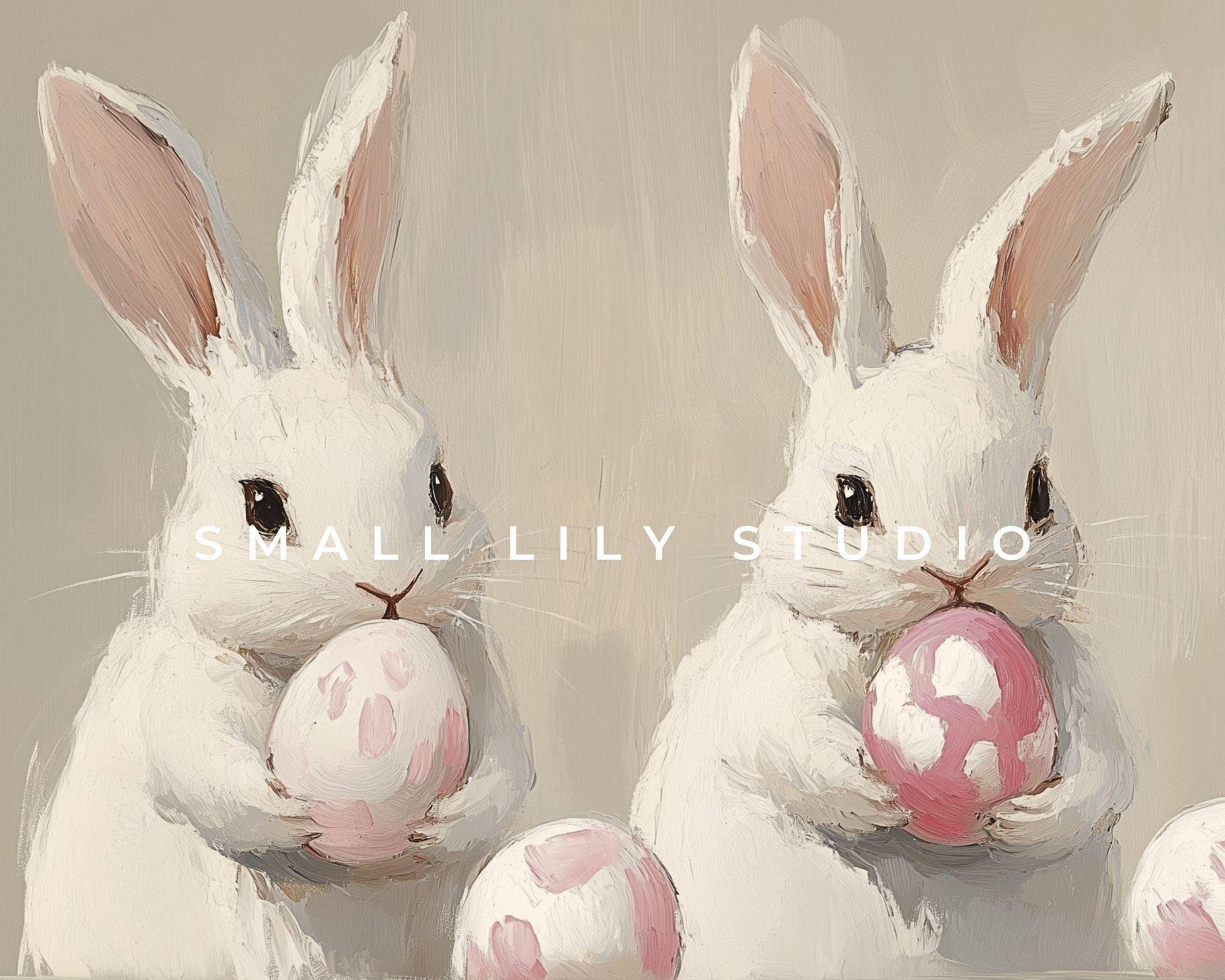 FRAME TV art Bunnies Holding Pink Easter Eggs, Cute Spring TV art white rabbits painting, Samsung Frame tv art screensaver for kids | TV679