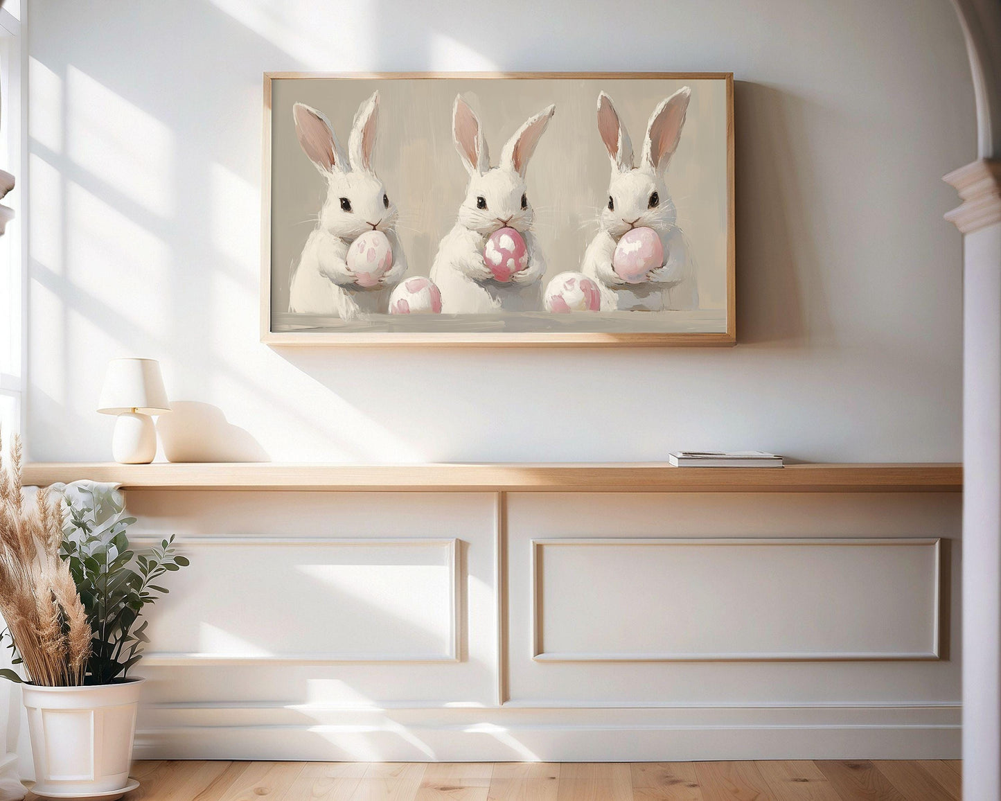 Bunnies with Pink Easter Eggs Frame TV Art