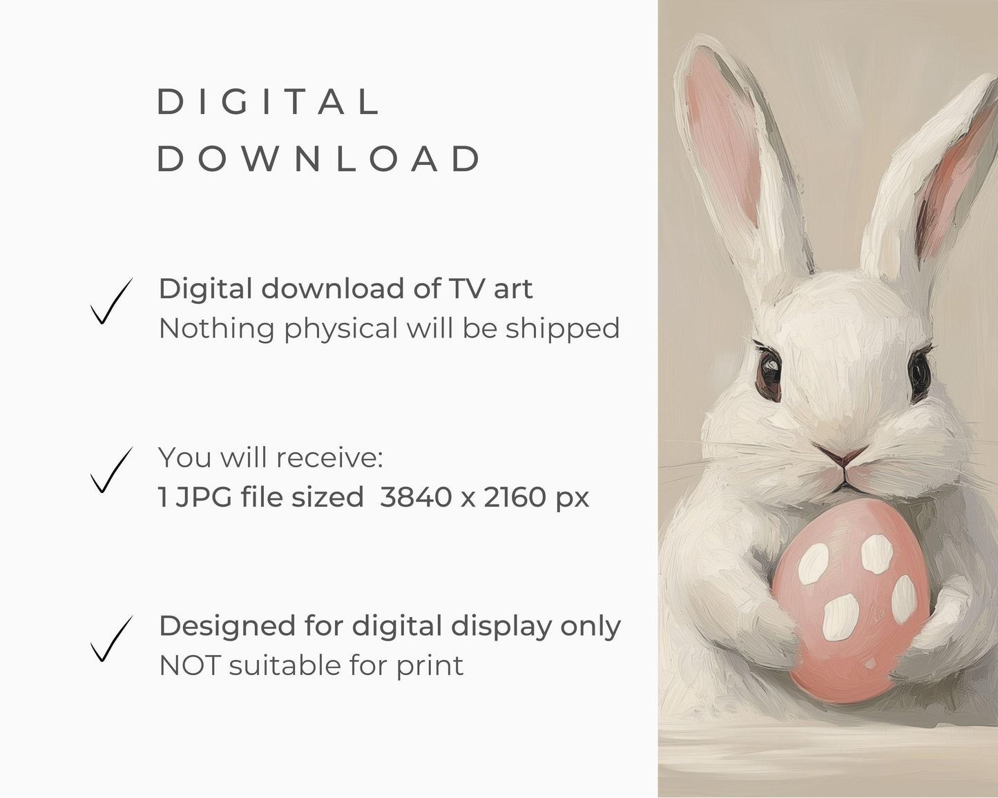 FRAME TV art Bunnies Holding Pink Easter Eggs, Cute Spring TV art white rabbits painting, Samsung Frame tv art screensaver for kids | TV680