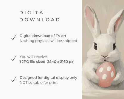 FRAME TV art Bunnies Holding Pink Easter Eggs, Cute Spring TV art white rabbits painting, Samsung Frame tv art screensaver for kids | TV680