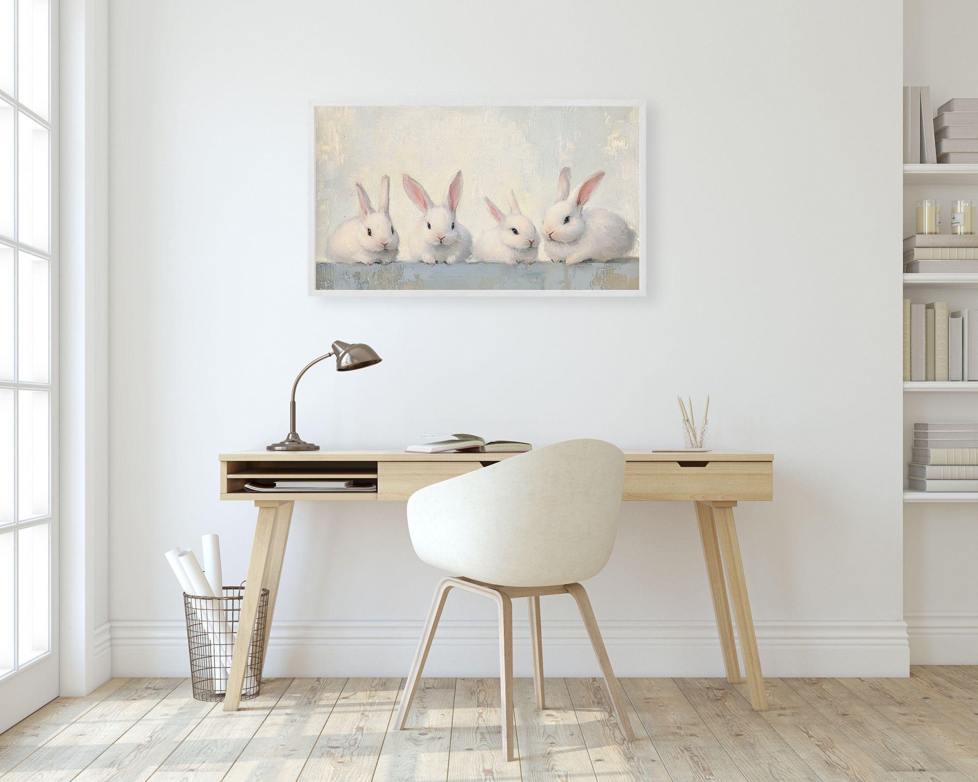 Four Cute White Bunnies Frame TV Art