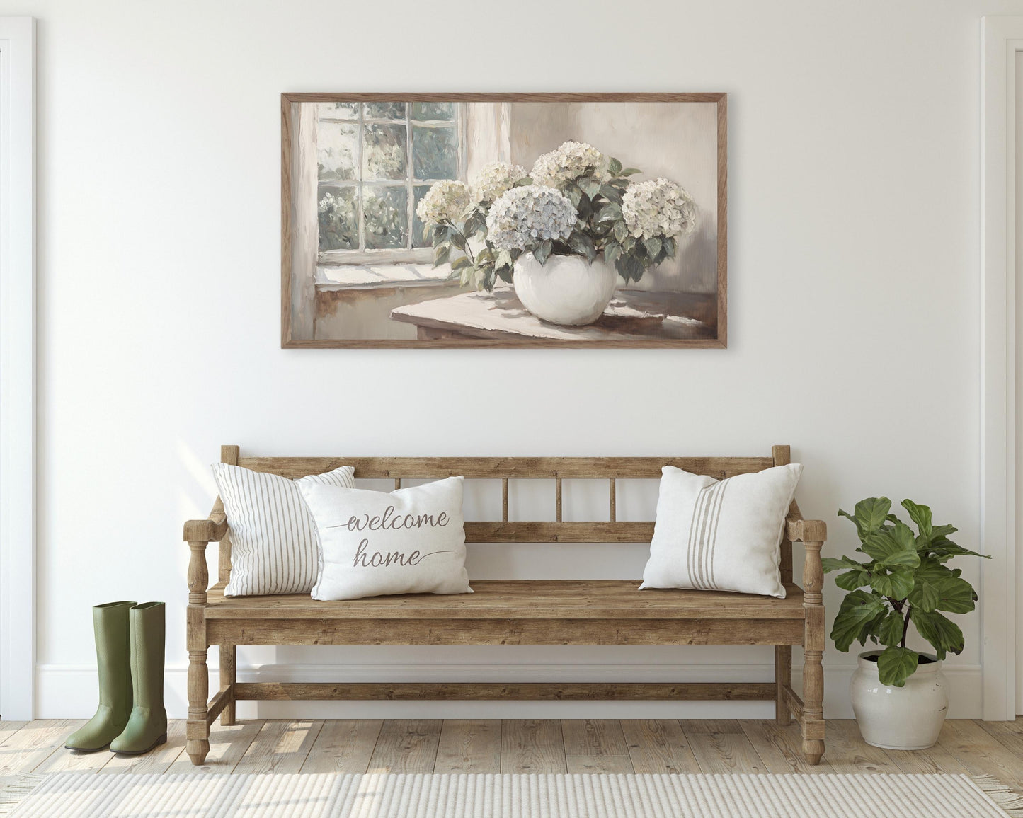 FRAME TV art Hydrangeas in Country Cottage, Samsung Frame tv art neutral Spring farmhouse, Tv art floral screensaver rustic decor | TV698