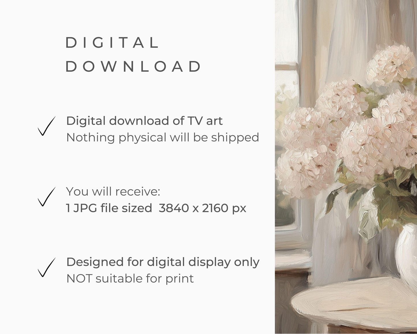 FRAME TV art Pink Hydrangeas in Cottage, Samsung Frame tv art Spring Flowers, Tv art floral screensaver farmhouse decor | TV699