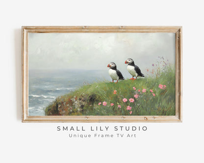 Puffins in Spring Frame TV Art